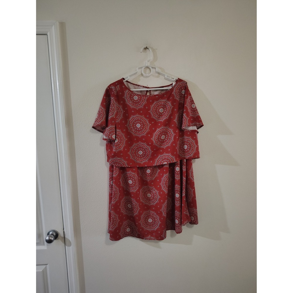 SHEIN Womens 2XL Red Mandala Medallion Print 2 Piece Top and Skirt Set Boho
